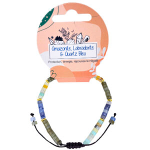 Pulseira de Contas Heishi - Amazonita, Labradorita, Quartzo Azul